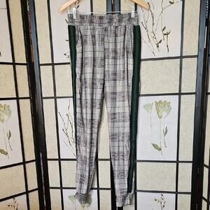 Always Black and White Track Pants with Plaid Design